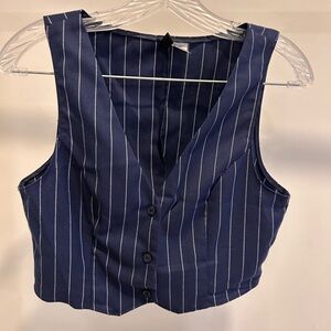 Divided Navy Blue Pinstriped Crop Top vest
